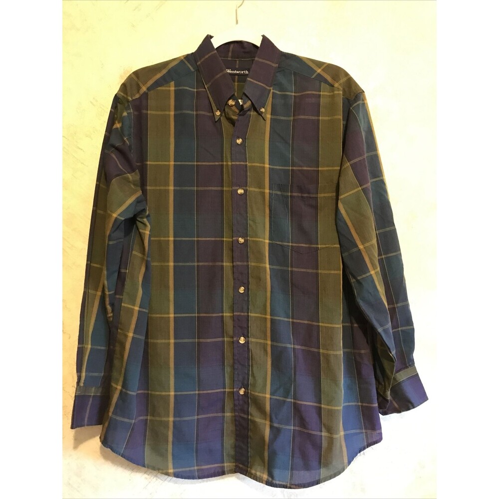 Wentworth Men Medium M Shirt Cotton Blend Long Sleeve Button Plaid